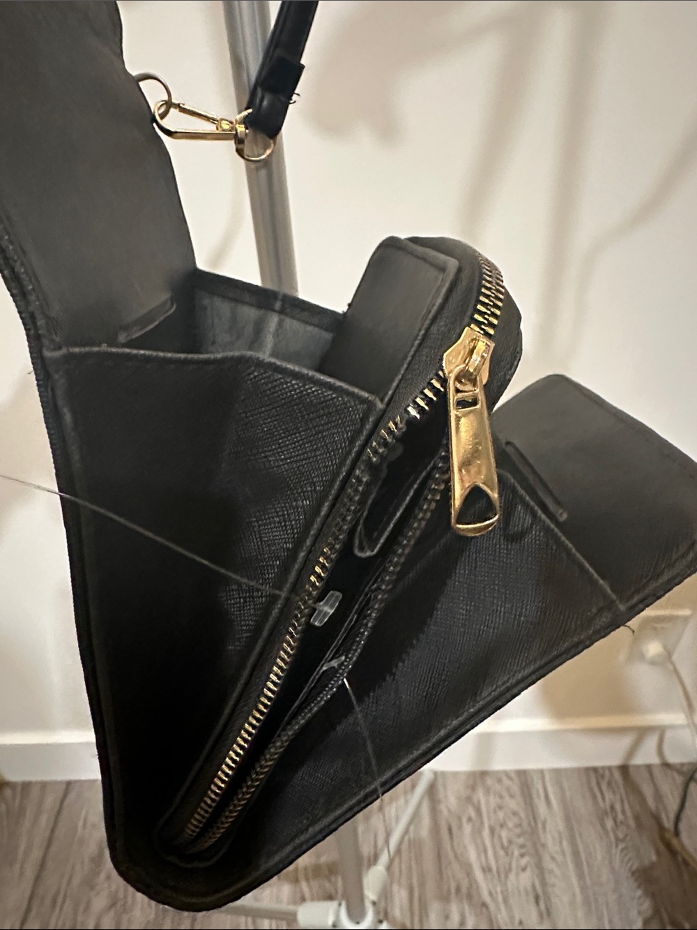 Black Embossed Crossbody Bag with Gold Accent - Picture 4 of 7